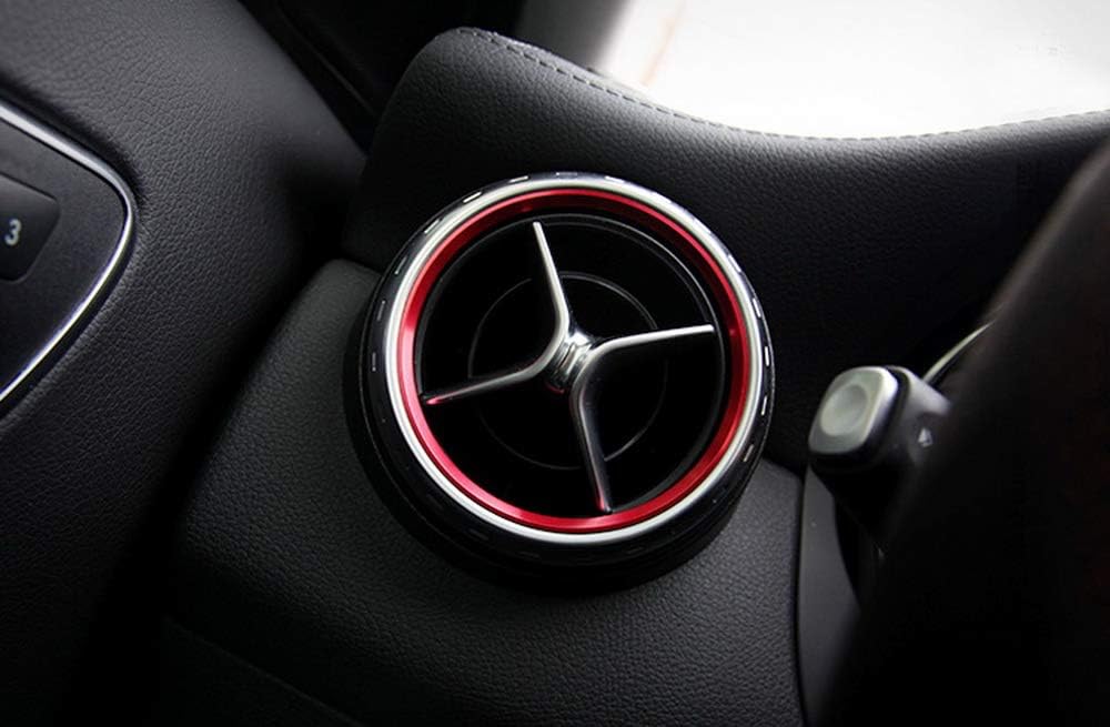 iJDMTOY 5pc Sports Red Aluminum Air Conditioner Vent/Opening Decoration Cover Trims Compatible with Mercedes CLA GLA Class