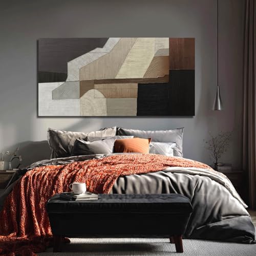 Image of VAYIMDH Abstract Wall Art Wall Decor Living Room Contemporary Pictures Bedroom Brown Wall Art Black Artwork Geometry Decorations for Home Office 24 inchx48 inch