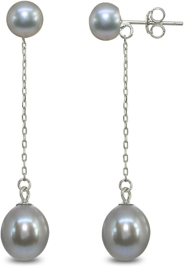 Sterling Silver Dangle Earrings for Women Cultured Freshwater Pearl Chain Trendy Fashion Drop Earring for Women Bridesmaids