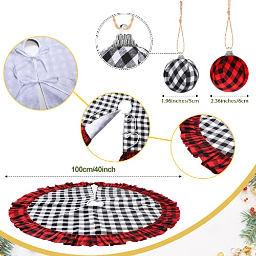 Lazo topper y falda de árbol de Navidad a cuadros de búfalo para decorar sin esfuerzo 3