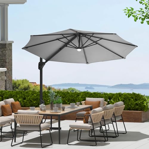 Garvee Cantilever Patio Umbrella 10ft Large Round Umbrella Outdoor Market Umbrellas 360°Rotation Offset Hanging Outdoor Shade for Patio Gray