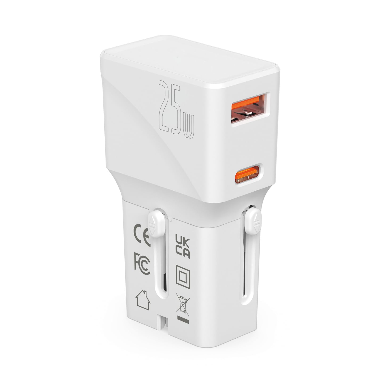 VALUE Caricabatterie da viaggio USB con spina Euro/UK/USA, 2 porte (tipo A QC3.0, tipo C PD), 25 W