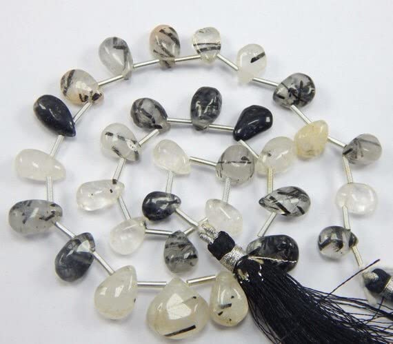 Rutilé noir perles pour bijoux LKBEADS véritable briolette goutte quartz naturel 8x10-14mm