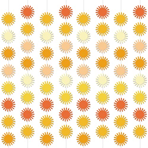 Image of 12 Pcs Boho Sun Garland First Trip Around The Sun Party Decorations Muted Sun Banner Kit Hippie Hanging Swirl for Aesthetic Indoor Outdoor 1st Birthday Baby Shower Girl Boy Favor Party Supplies Decor