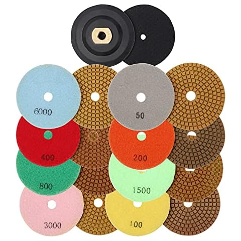 MAPTCO, 100mm Diamond Polishing Pads Wet/Dry 11 Piece Set M14 Thread for Granite Marble Concrete Cover
