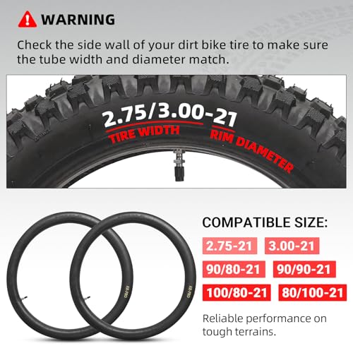 Image of 2.75 /3.00-21 inch Replacement Inner Tube 80 /100-21(300 /325-21) with TR4 Staight Valve Stem, Fits Motorcycle with 21'' Tires (2-Pack) - Made from Heavy Duty, Thick Premium Rubber