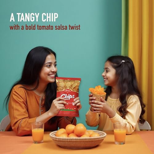 Bikaji Chips Tomato Salsa – 2.82 oz (80g) Pack | Tangy & Crispy Potato Chips with Bold Tomato Salsa Flavor | Crunchy Indian Snack for Parties, Tea-Time & Bar Snacks | Vegetarian Namkeen
