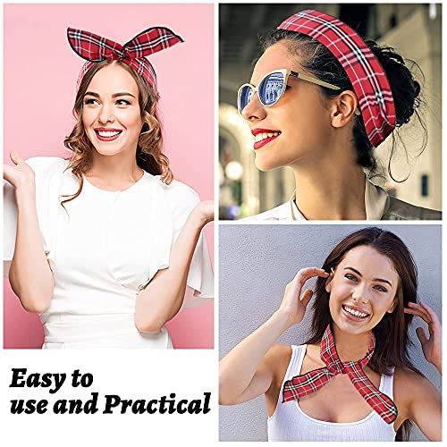Carede Twist Bow Wire Headbands Head Wrap Retro Bowknot Polka Dot Lattice Design Rabbit Ear Wired Hairbands Hair Holder Hair Accessory For Women And Girls,Pack Of 9 #TOP4