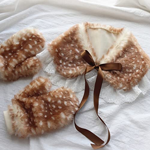 Image of Women Winter Warm Faux Collar Scarf Shawl Deer Antlers Earmuff Fake Wrist Ruffs Leg Warmers Bear Brooch Pin