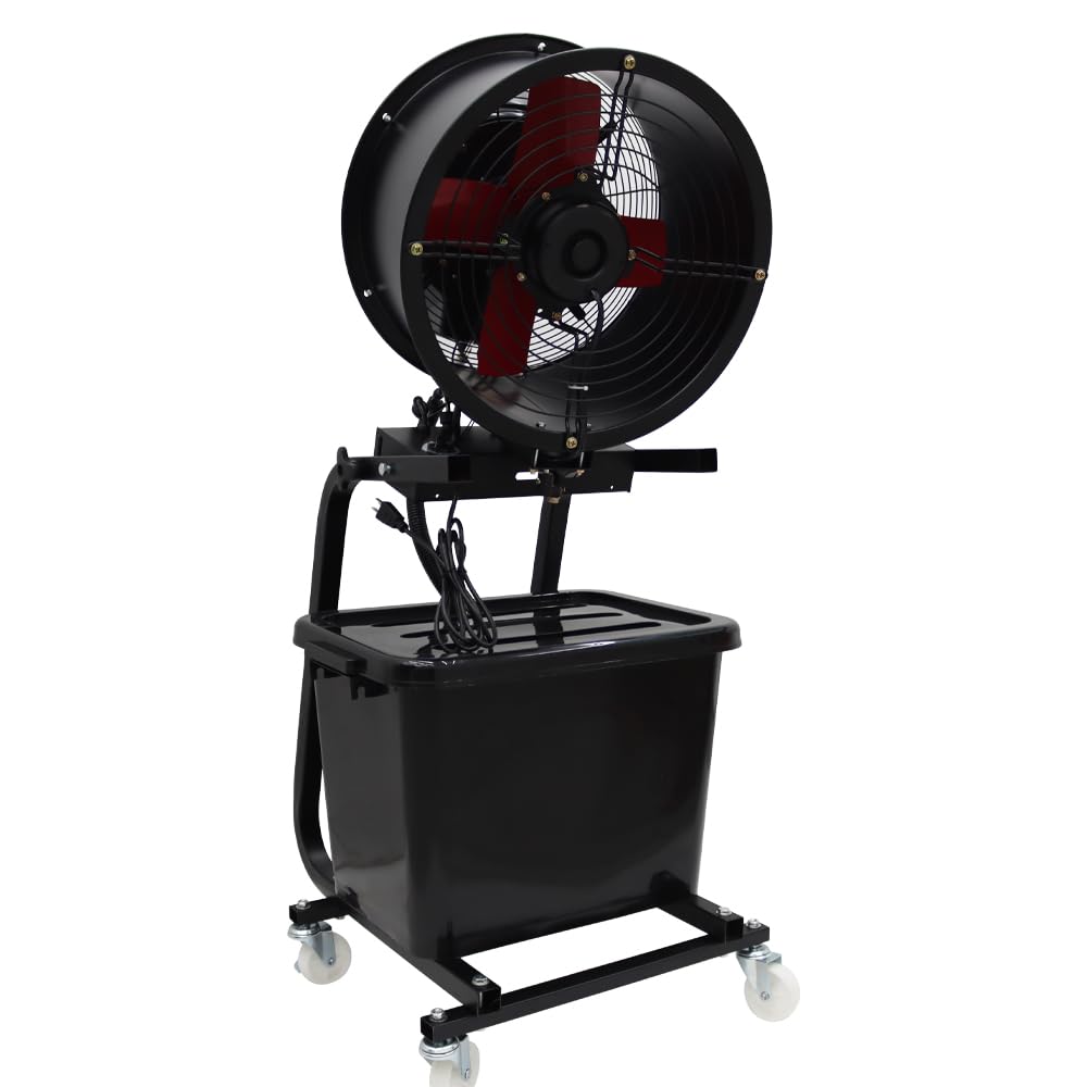 16″ Industrial Misting Fan,5300 CFM High Velocity Floor Fan with 90° Oscillation,3-Speed &amp; Adjustable Mist,110V with Wheels for Warehouse,Garage,Patio (Black)