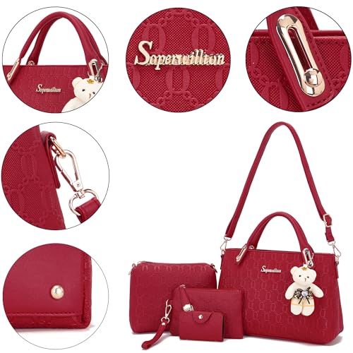 Image of Purse for Women Fashion Medium Shoulder Bag Crossbody Handbag Set 4PCS | Stylish Style,Chain Texture Design,with a Crossbody Strap,4-in-1 Multi-Style Purse Set