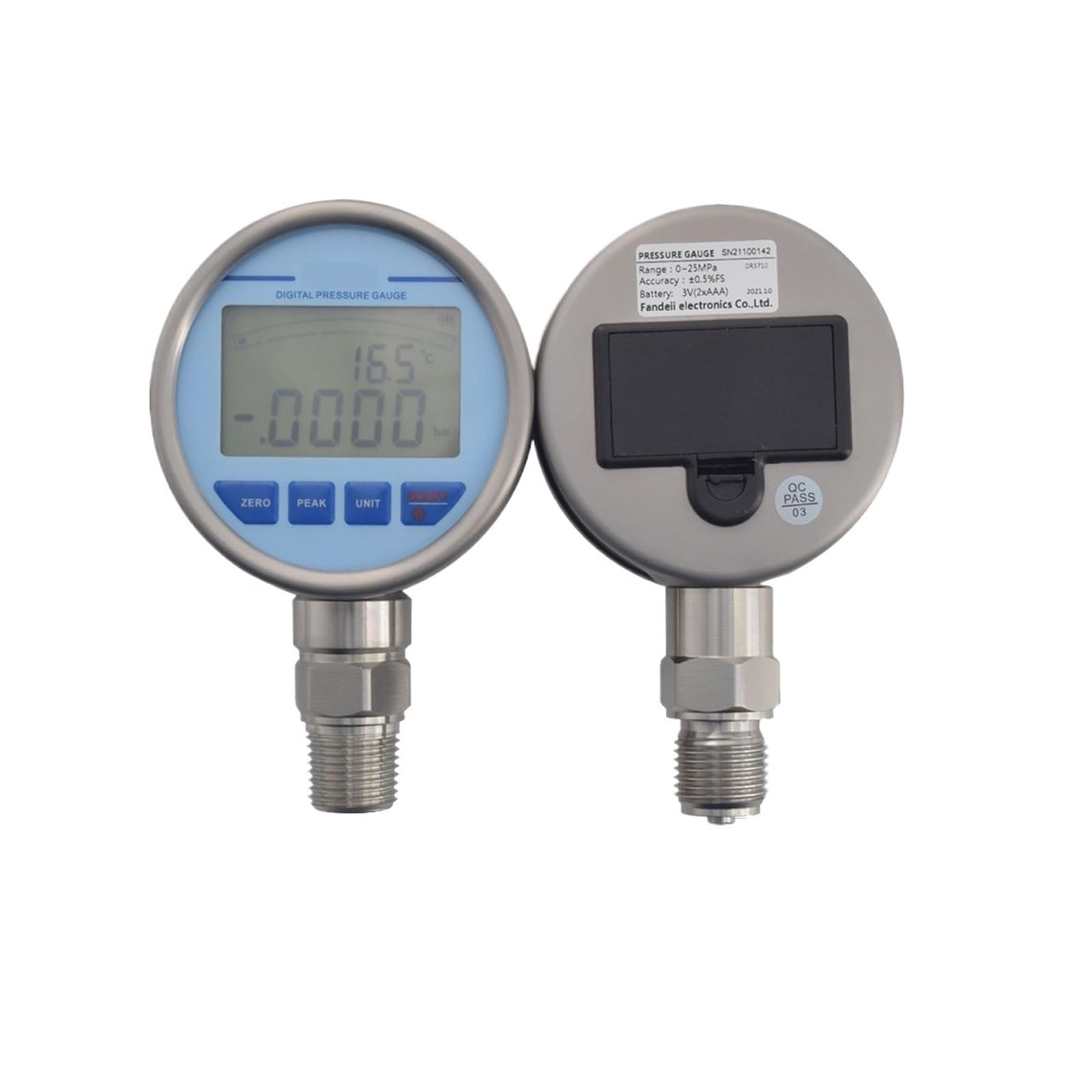 Manómetro, Manómetro de vacío absoluto, precisión 1bar, 0.5% FS, pantalla 5 dígitos, alimentado por batería, diámetro 80mm, G1/4, G1/2, 1/2NPT, 1/4NPT(NPT1-4,0-1 bar)