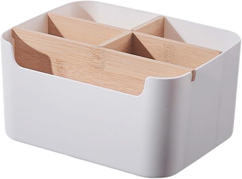 Desk Organizer Box, 5 Compartments Office Organizer, Multifunctional Makeup Storage Box Container Removable Desk Organizer, Desktop Storage Box Wooden, for Office Supplies, Lotions, Brushes White