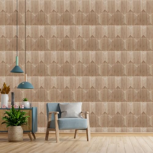Image of Kayra Decor Wall Panels for Bedroom PVC Artisian Design, Beech Wood Color 19.7 inch x 19.7 inch (Pack of 18) - Covers 48.51 Sq. Ft.