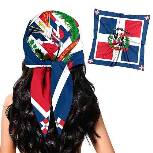 pqisdnsyh Fashion Bandana for Women Dominican Republic Flag Silk Scarf 27.5x27.5 Lnches - Large Square bandanas Satin Hair for Sleeping Travel Fashion Gift.