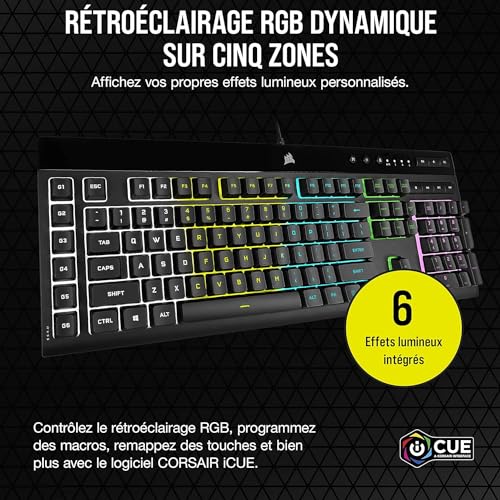 K55 RGB PRO Tastiera da gioco cablata a membrana - IP42 resistente alla polvere e agli spruzzi - 6 tasti macro integrazione Elgato - Compatibile con iCUE - AZERTY BE - PC, Mac, Xbox - Nero - Tastiera gaming - Immagine 2