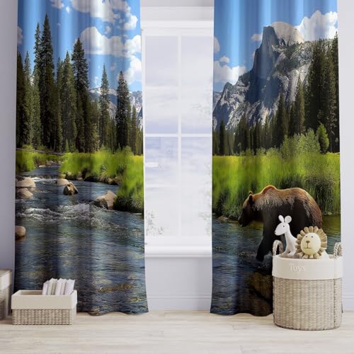 Cortinas opacas contra la luz y el frío con estampado de bosque para cuarto infantil 6