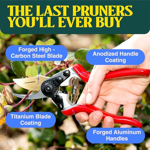 Image of Haus & Garten PrecisionPRO 8 inch Titanium Pruning Shears - Heavy Duty Professional Bypass Pruner - Use As Rose Clippers, Premium Gardening Secateurs, Garden Scissors, Handheld Yard, Tree, & Plant Tool