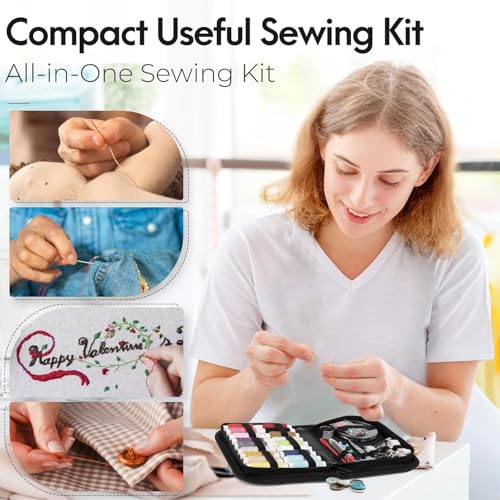 Image of VERAT 85 Pcs Sewing kit Box Tailoring Accessories Sui Dhaga Kit /Thread Box Set for Sewing Machine /Needle Threader Tool /Needles /Threads, Scissors /Buttons /Scissors /Tape /Travel /Stitching Items Box for Home