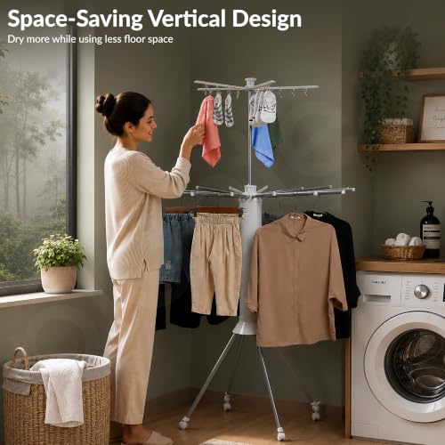 Image of Plantex Cloth Stand for Home /Foldable Rotating Cloth Drying Rack /360 Cloth Stand with Lockable Wheel /Indoor & Outdoor Cloth Hanger - Pack of 1 (White)