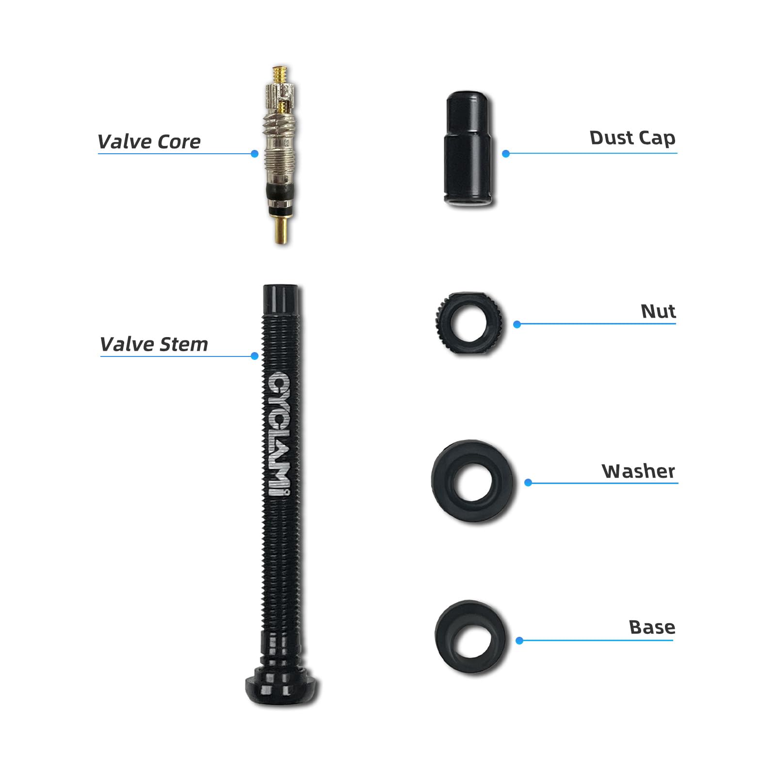 Lot de 2 CYCLAMI Presta Tubeless Valves 45/65/85mm, Insert Anti-Crevaison en Aluminium de Haute Qualité pour Pneus Tubeless, avec Outil de Démontage de Valve, pour vélo de Route, Gravel et VTT