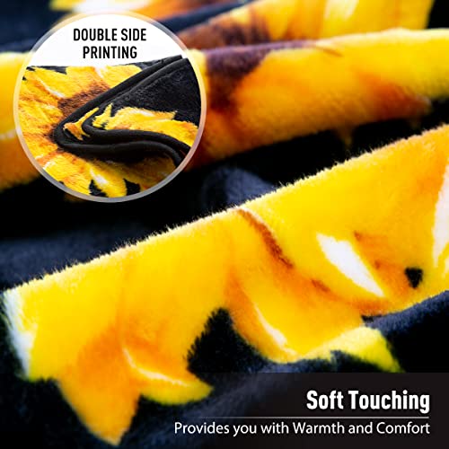 Jekeno Sunflower Gifts Blanket, Double Sided Print Throw Soft Warm Lightweight Blanket For Women Birthday Christmas, Home Living Room Decor Black 50"X60" #TOP4