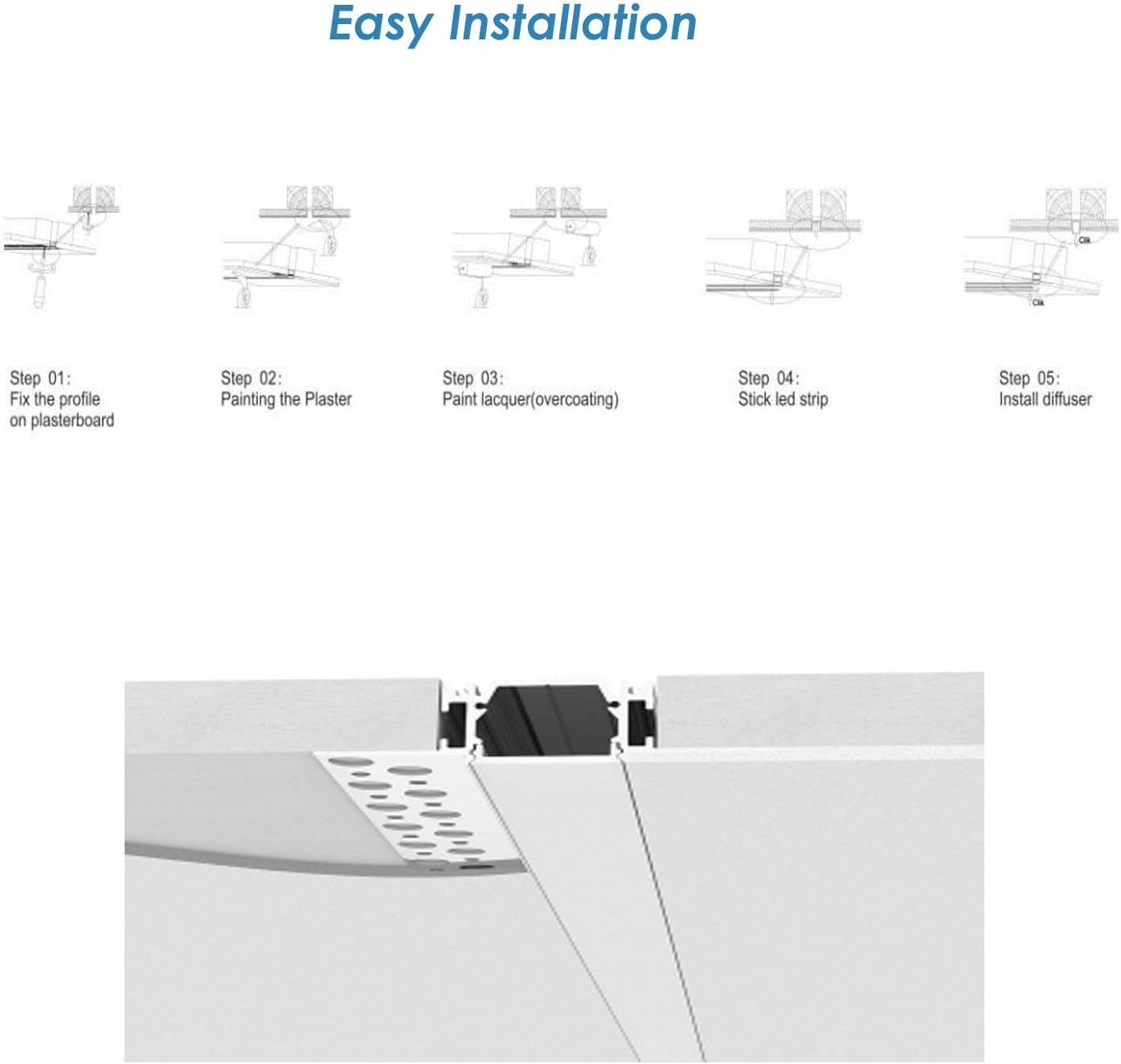 4-Pack 95 inch Plaster in LED Channel, Recessed Mount Aluminum Channel for Linear Lighting 0.81" Interior Wide 1.19" Cut Out Wide Frosted Lens
