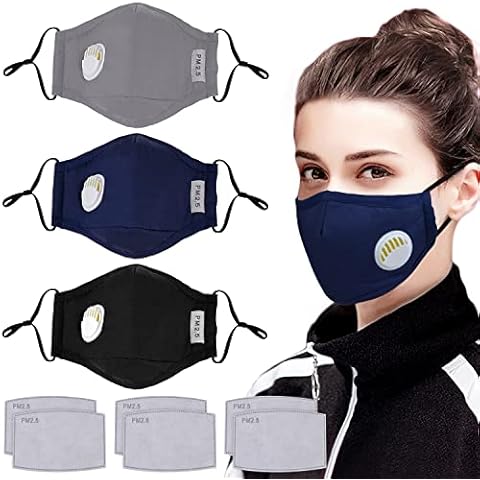 Aniwon Mouth Mask, 3 Pack Anti Dust Pollution Mask with 6 Pcs Activated Carbon Filter Insert Fashion Cotton Face Mask PM2.5 Dust Mask for Men Women Cover