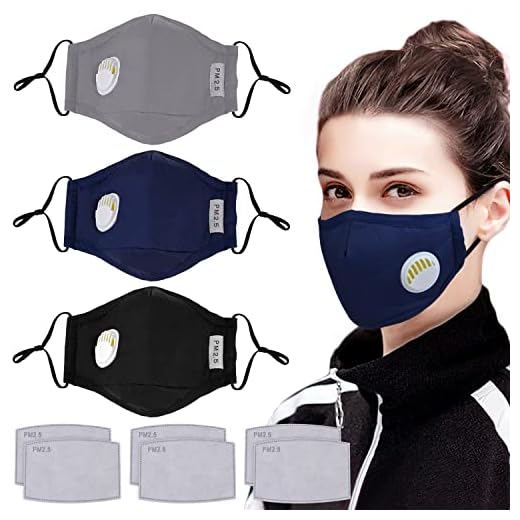 Mouth Mask,Aniwon 3 Pack Anti Dust Pollution Mask with 6 Pcs Activated Carbon Filter Insert Fashion Cotton Face Mask PM2.5 Dust Mask for Men Women