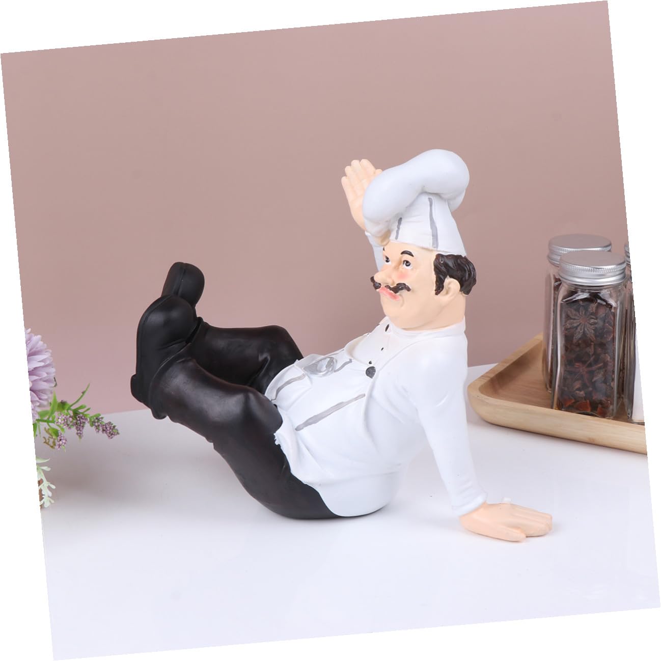 Lurrose Statuetta da Chef in Resina Europea Ornamento da Cucina Decorativo Stabile per Casa Bar Ristorante e Panetteria Scultura Modellata a Mano per Decorazione Tavolo