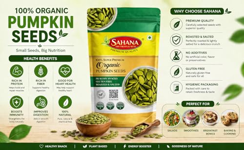 Image of Sahana Organic Pumpkin Seeds, Roasted and Salted, Gluten Free, High Protein, Rich in Fibre(1kg)