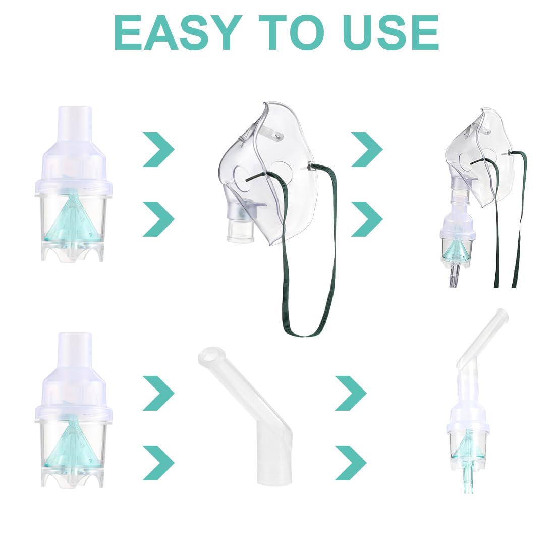 Accesorios para nebulizador, 3 juegos con boquillas, máscaras para adultos, vasos de 2 m, máscara de oxígeno, accesorios para adultos, sin ftalatos, sin látex