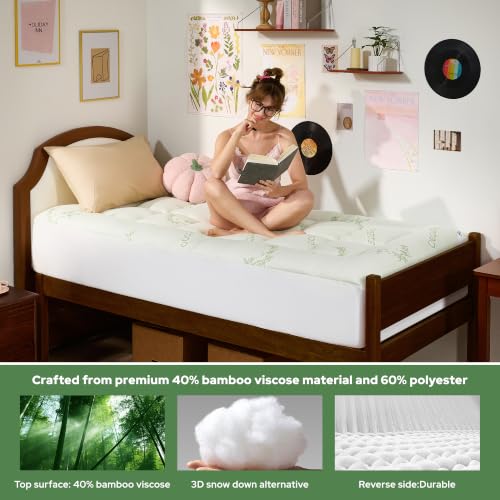 Image of BEDLORE Twin XL Mattress Topper Viscose Bamboo, Pillow Top Mattress Pad
