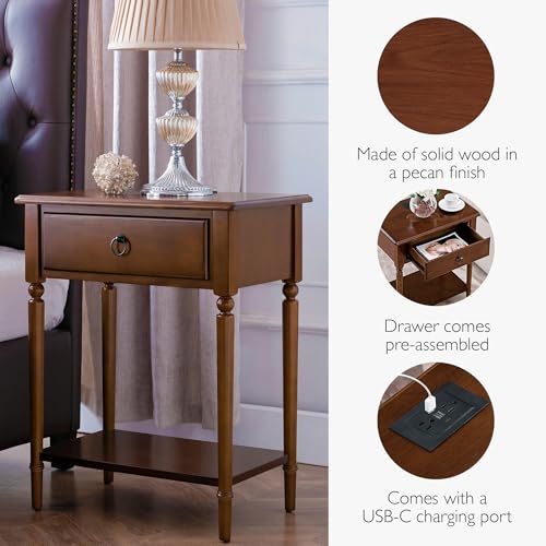 Image of Leick Home Coastal Nightstand Side Table, 24 inch, Pecan