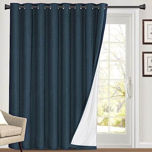 Image of PrinceDeco 100% Blackout Curtains Extra Wide Patio Door Curtain Blackout Curtains for Living Room Sound Proof Curtains Room Divider Grommet Curtain Drapes for Bedroom,W100 X L84 Inch, Navy