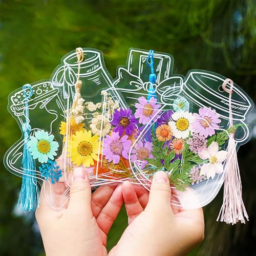 Large DIY Transparent Pressed Flower Bookmarks Kit Handmade Clear Thousand Flowers Bookmark DIY Transparent Glass Jar Stickers (40pcs)