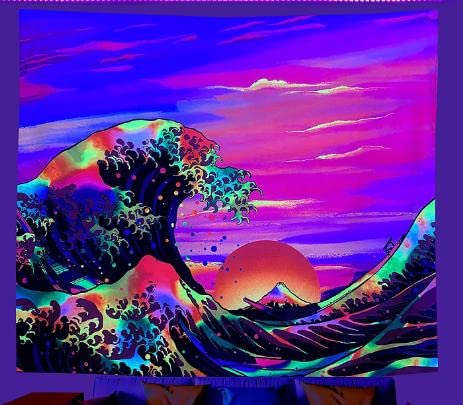 JOYPLUS UV Tapestry Japanese Art Style Ukiyo-e Sunset and Sea Black Light Tapestry Japanese traditional Art Tapestry for Bedroom Dorm Decor(51.2"x 59.1")