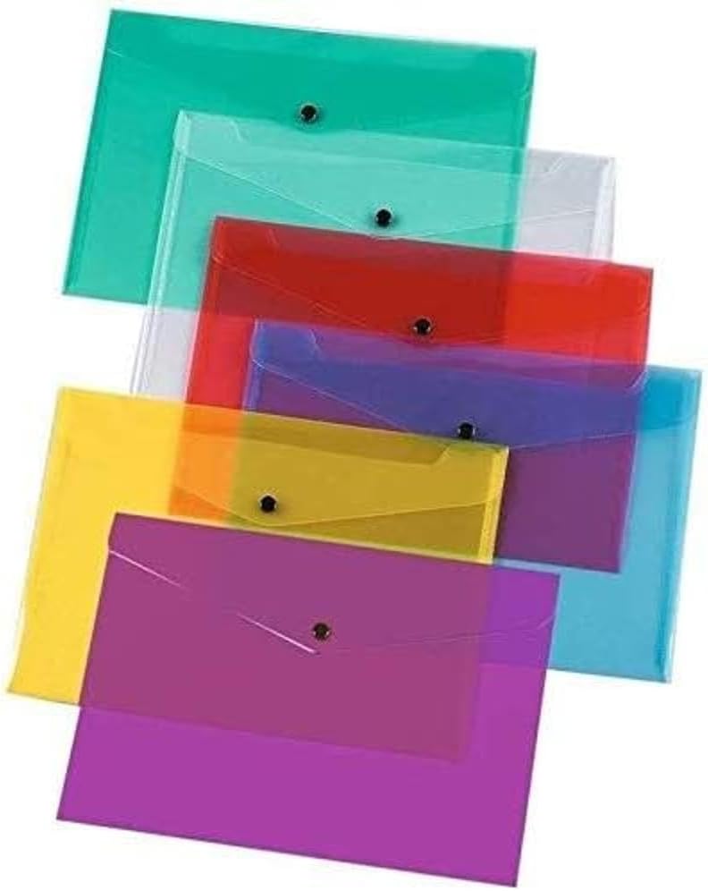 G4GADGET5 Assorted Color A4 Popper Wallets - Clear Plastic Paper Wallets for Document Storage and Office Organization Supplies - Lightweight Transparent Folders with Snap Closure