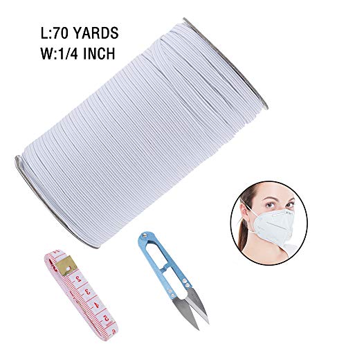 image for Bingcute Elastic Bands for Sewing,1/4 Inch Elastic Cord 70-Yards Braid