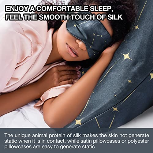 Mansphil 100% Mulberry Silk Pillowcase For Hair And Skin, Black Galaxy Pattern - Premium 22 Momme Charmeuse Silk Pillow Cases Cover, Queen Size/20" X 30", Hidden Zipper #TOP2