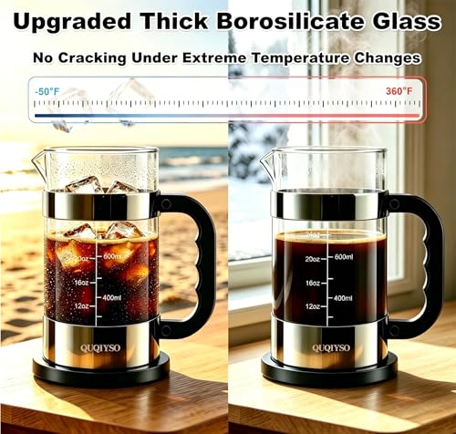 Image of QUQIYSO French Press Coffee Maker 34oz, Thickened Glass Coffee French Press