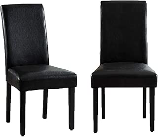 Vanity Art Synthetic Leather Dining Chairs Solid Wood Living Room Dining Room Accent Chair with Amrless (Set of 2) (Black) - UC-6BL - coolthings.us