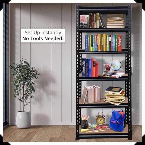 Image of BonKaso Adjustable 6-Shelf Metal Storage Rack | Heavy-Duty Steel Boltless Rivet Utility Shelving Unit for Garage, Kitchen & Office | 62 Inches Height (62 x 24 x 12 in) - Black
