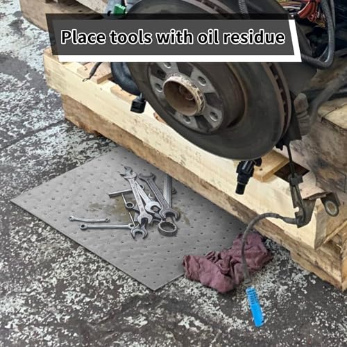 Image of 50 Pcs Oil Absorbent Pads,Heavyweight Oil Absorbing Mats Oil Absorbing Sheets,10 x 13 Inch Oil Spill Mat Single Weight Dimpled Pad for Absorbing Protecting Home Garage Basement