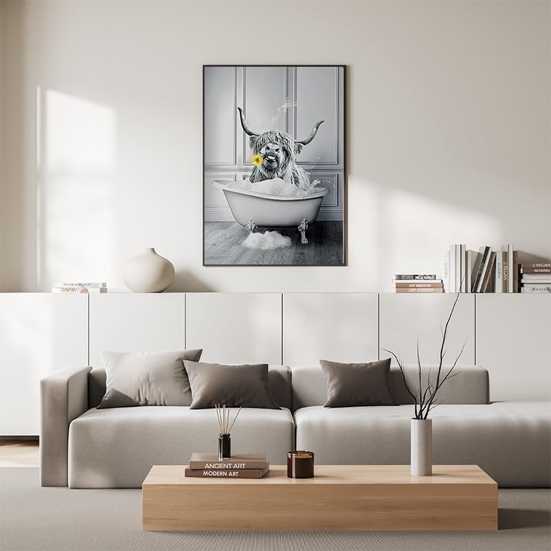 WADBTP High Ground Cow Bathroom Decoration Pictures, Modern Black and White Animal Bathroom Wall Decoration Poster - Image 4