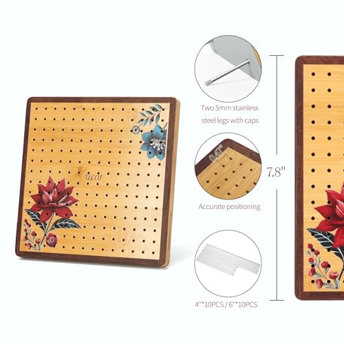 Image of 7.8 inchCrochet Blocking Board - Upgraded Style with 4 Tension Rods and 20 Pegs - Blocking Boards for Crochet Projects, Ideal for Granny Square Card Deck Users(Crimson)