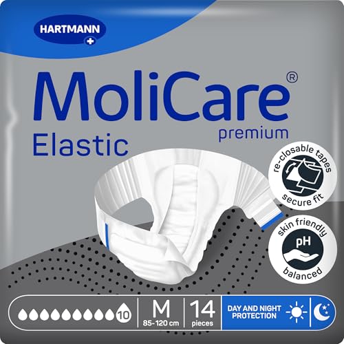 MoliCare Premium Elastic Adult Nappies 10 Drops | High Absorbent Disposable Night-Time Diapers for Men & Women with Very Severe Incontinence | Size M | Pack of 14