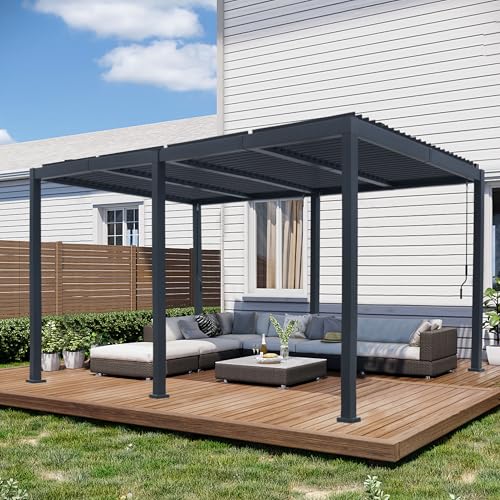 Goldshire 10x 20 Patio Louvered Pergola Canopy Modern Aluminum Pergola with Adjustable Roof Rainproof Gazebo for Outdoor BBQ Deck Yard Lawn and Garden Deep Grey Hardtop Gazebo (10x20FT)