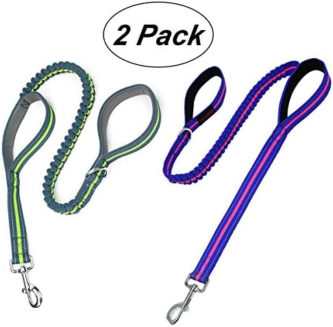 Heavy Duty Dog Leash with Bungee Traffic Handle Dog Leash Reflective Dog Leash with Double Padded Handles - Durable Dog Leash for Small Medium Large Dogs Training Walking 4ft (seatbelt buckle desgin)