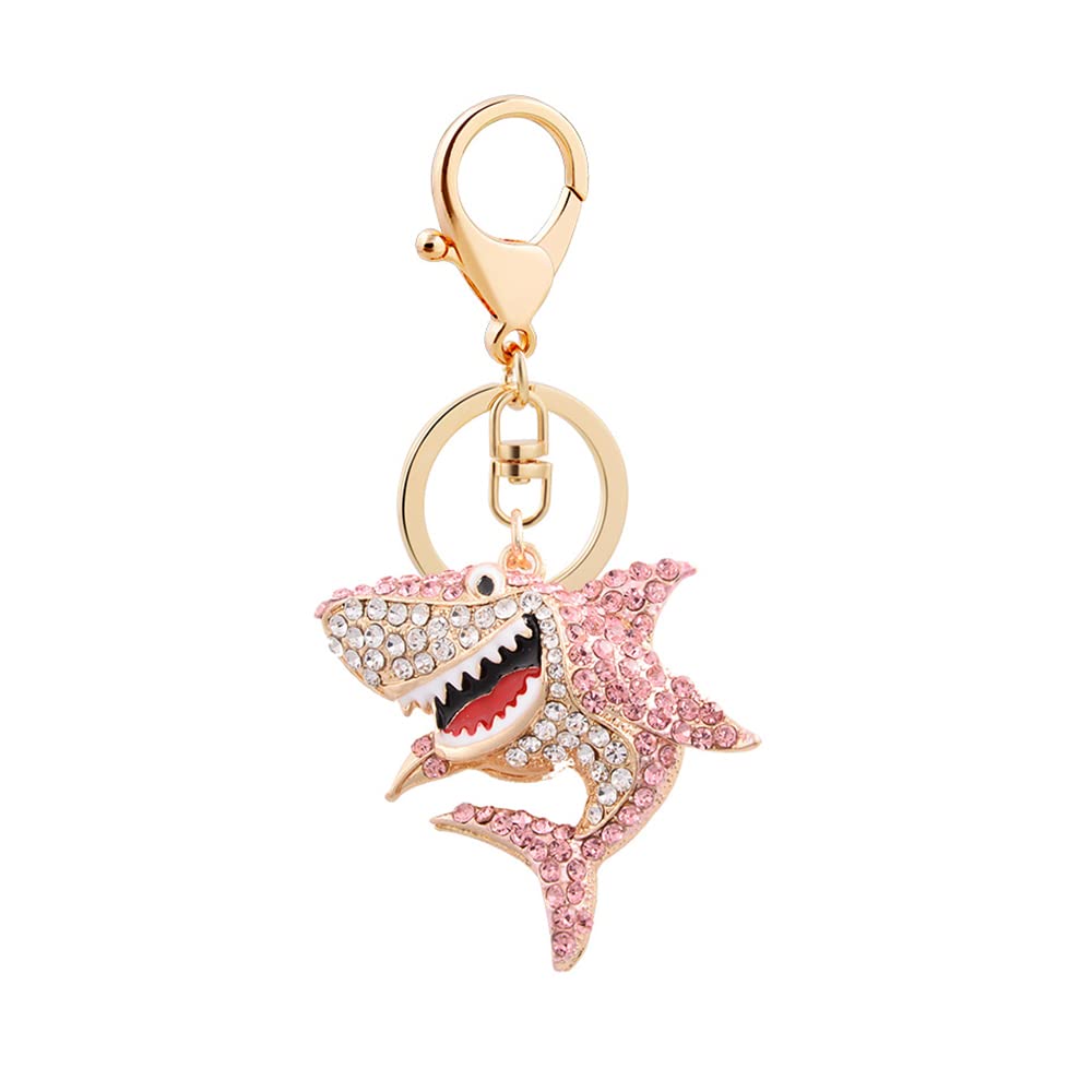MedifierSparkling Cute Keychains Rhinestone Charms Shark Key Ring for Girlfriend Women Teen Girls Crystal Pendant Keyring Key Chain for Purse Bag Car Keys Creative Gift